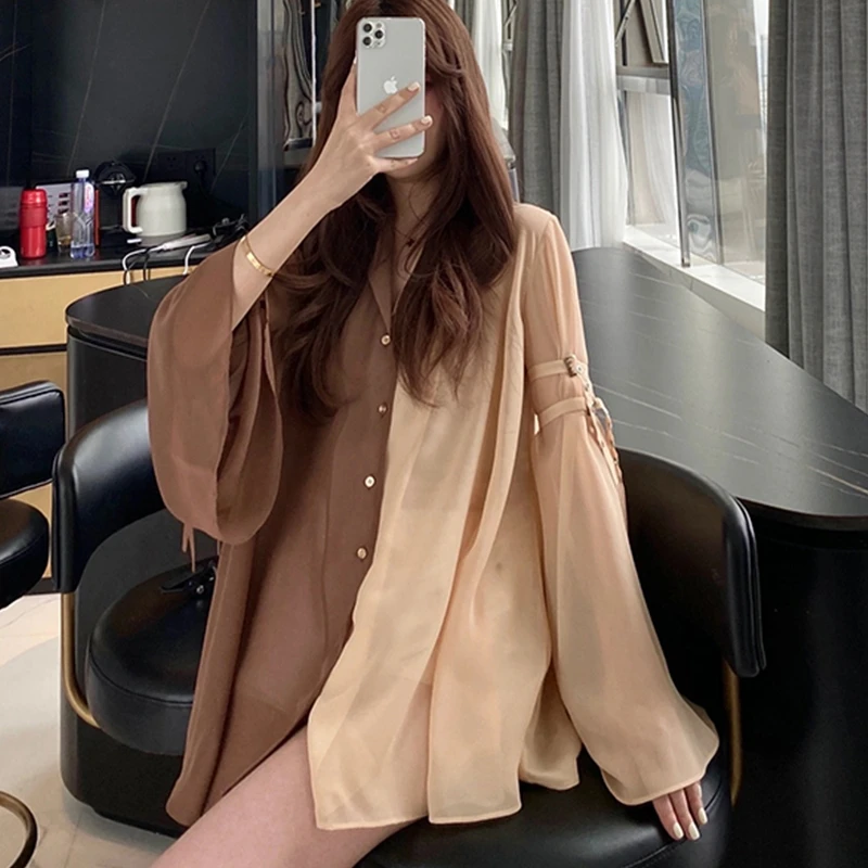 Deeptown Vintage Women Blouses Elegante Cottagecore Harajuku Oversized Chic Korean Fashion Casual Aesthetic Shirt Dress Female