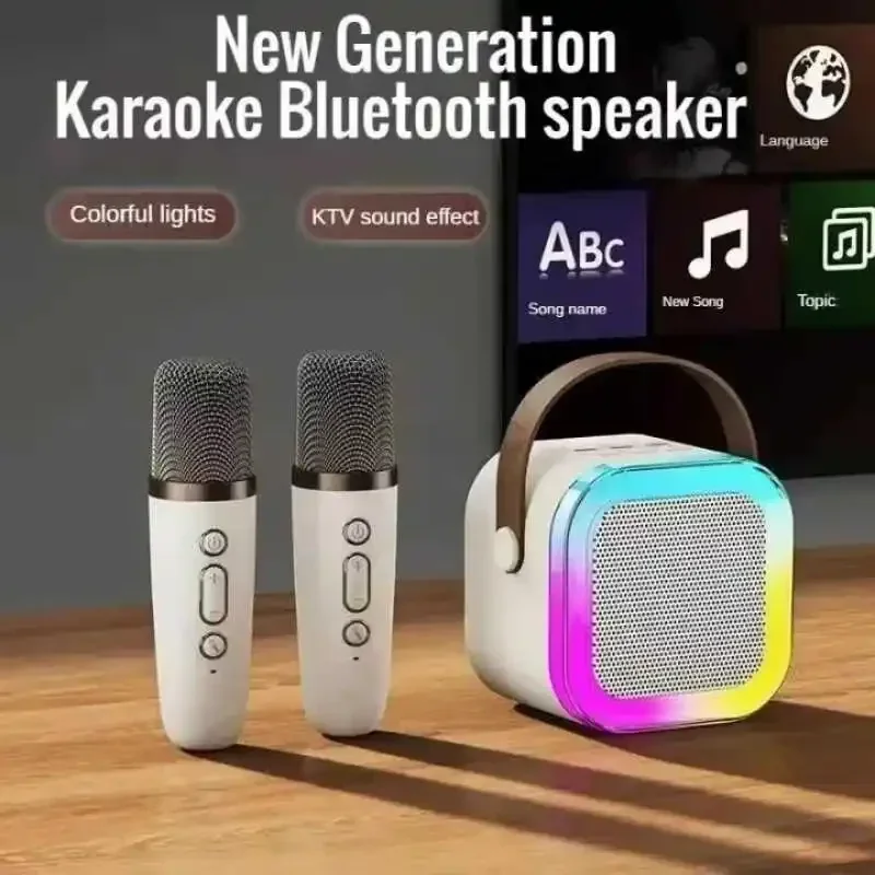 

K12 Karaoke Machine with 2 Wireless Microphones Portable Bluetooth 5.3 Speaker KTV System Set for Family Singing Children's Gift