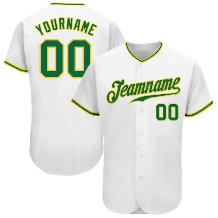 

Custom White Kelly Green-Gold Personalized Baseball Jersey