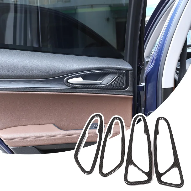 For Alfa Romeo Stelvio 2017 2018 2019 2020 ABS Carbon Fiber Car Interior Door Handle Frame Cover Trim Stickers Auto Accessories