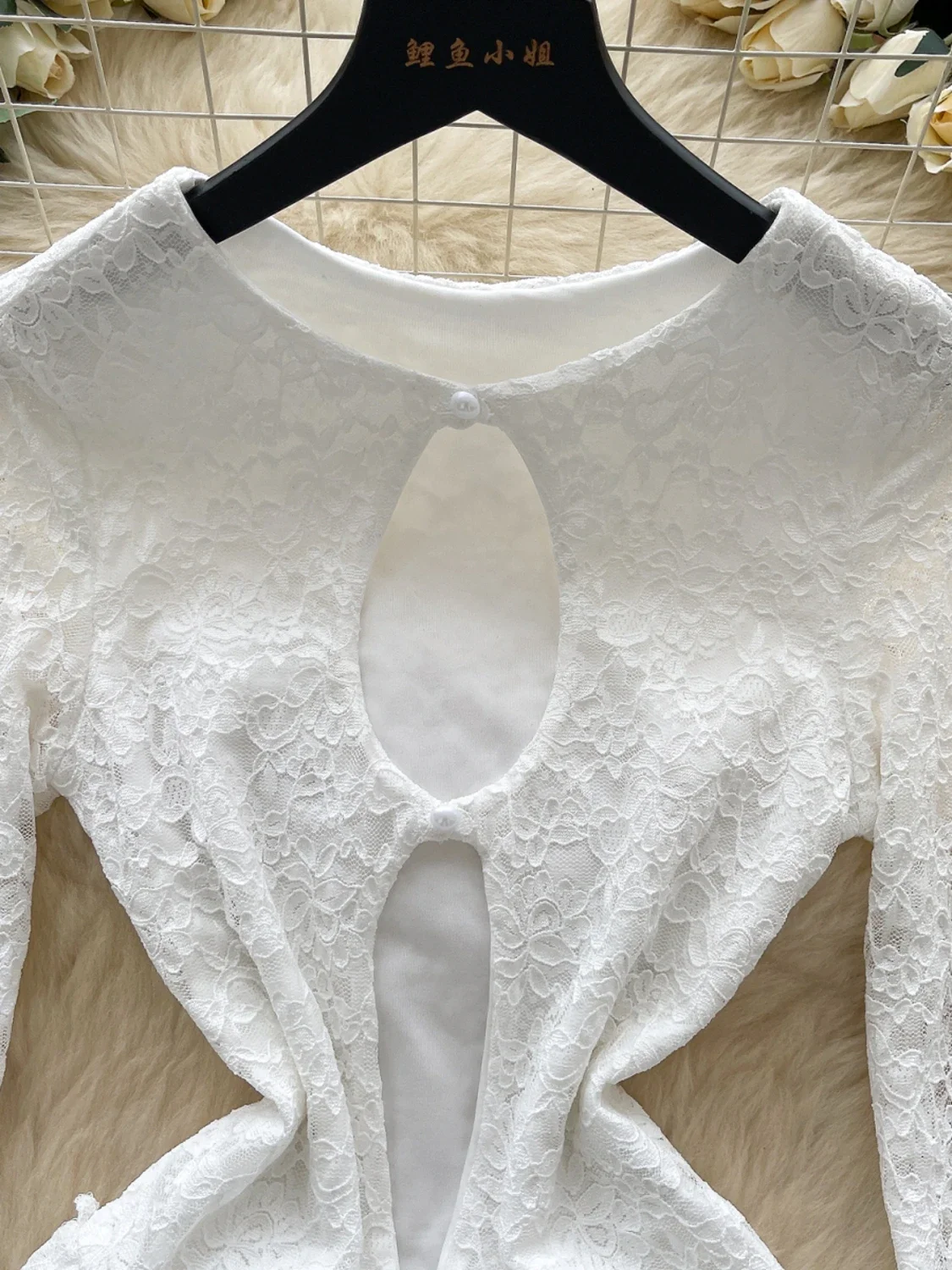 SsTss Vintage Lace Dress Damska wiosna lato długi rękaw wycięcie dekolt wąska talia marszczony brzeg linia A biała sukienka Boho Chic