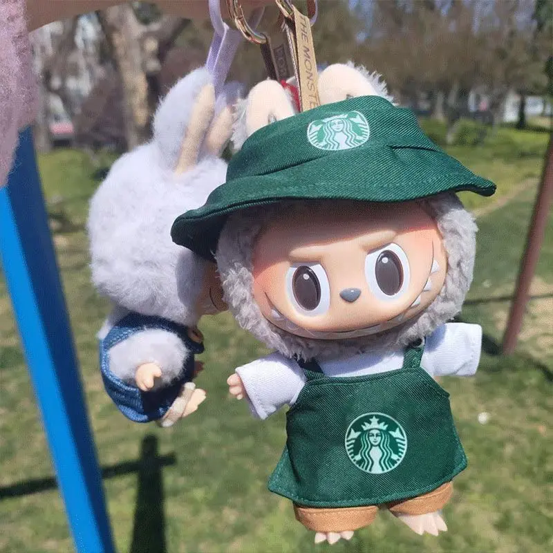 15-17cm para roupas de boneca labubu moda café conjunto de roupas de trabalho série comida rápida batatas fritas hambúrgueres acessórios de roupa