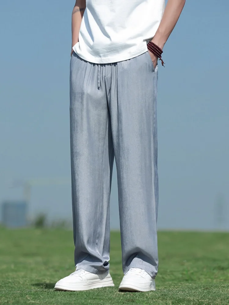 

Men's Ice Silk Straight Leg Pants Summer Thin Qui Dry Loose Fit Spor Sun Protection Lightweight Casual Trousers