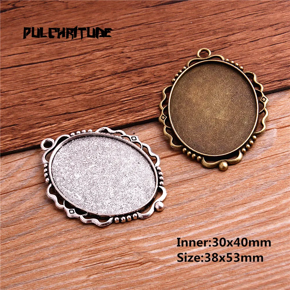 New Fashion 2pcs/lot 30x40mm Inner Size Two Color Cabochon Base Setting Charms Pendant