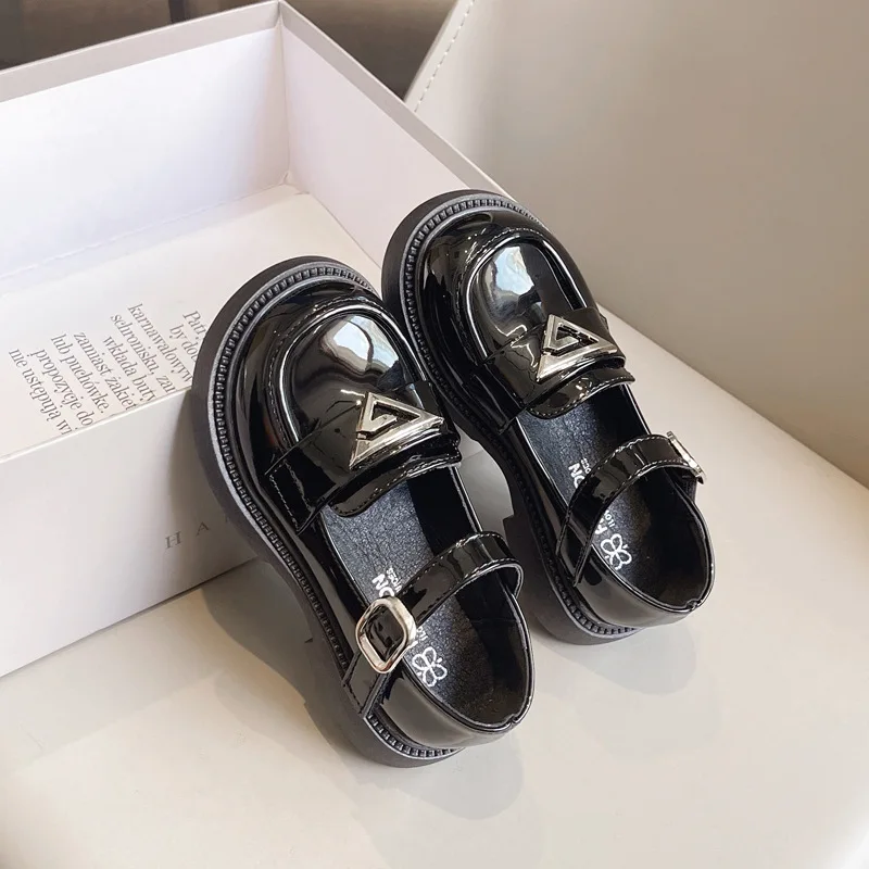 New Fashion Children\'s Leather Shoes Glossy PU Black School Girl Shoes Non-slip School Versatile Kids Princess Mary Jane Shoes