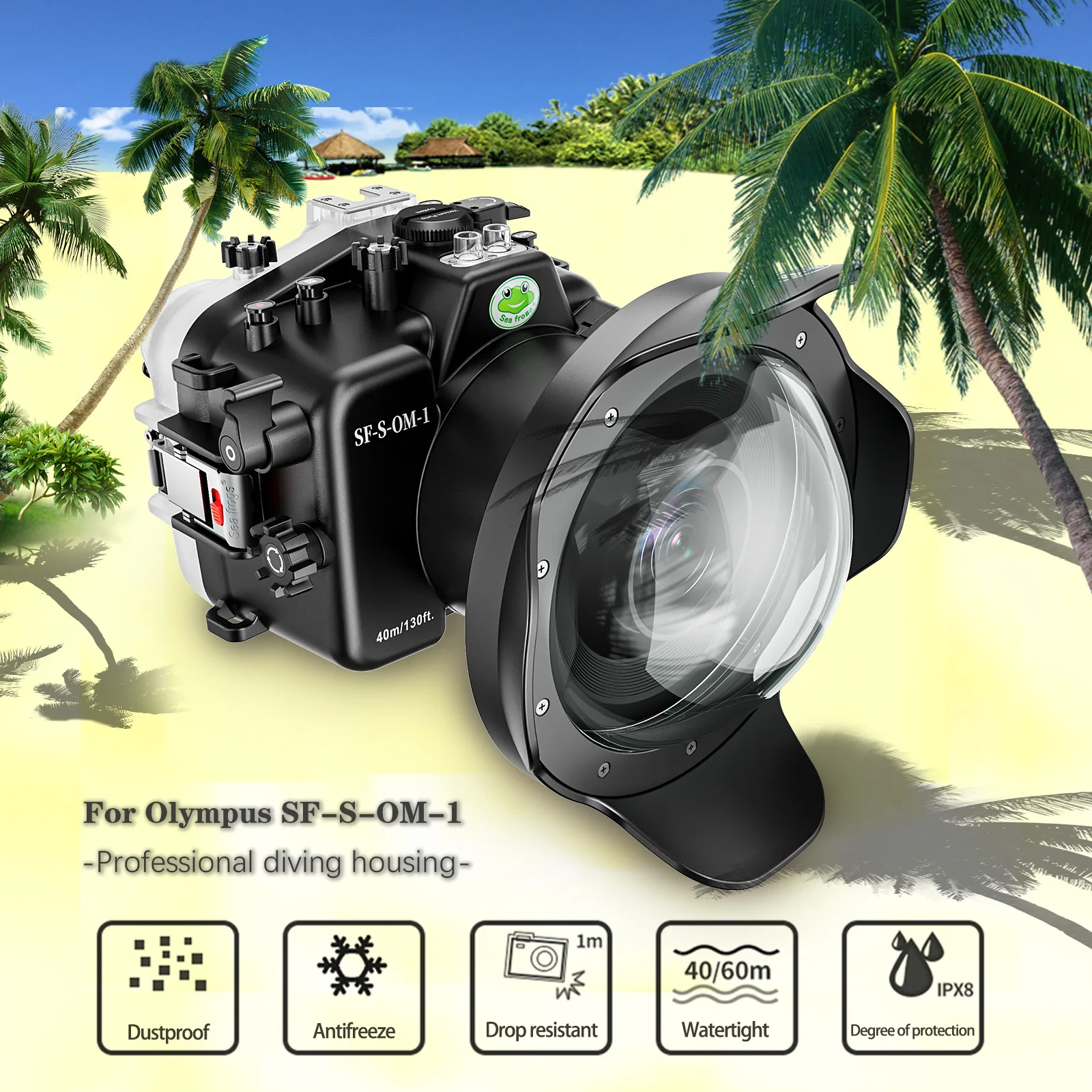 Seafrogs Professional 40M/130FT Underwater Camera Housing With Dome Port For Olympus OM-1 12-100mm 12-40mm Lens