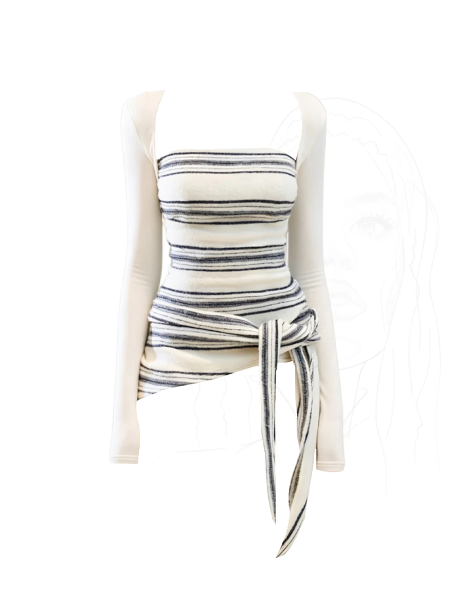 

Women's White Striped T-shirt Y2k Gyaru Tee Top 2000s Vintage Aesthetic Korean Style Long Sleeve Square Collar T-shirt Clothes