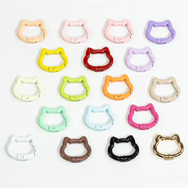 حلقة مفاتيح على شكل رأس قطة بمشبك زنبركي، مطلية بالفرن، مصنوعة من السبائك، إكسسوارات يدوية الصنع، حلقة هندسية قابلة للفتح، حل...