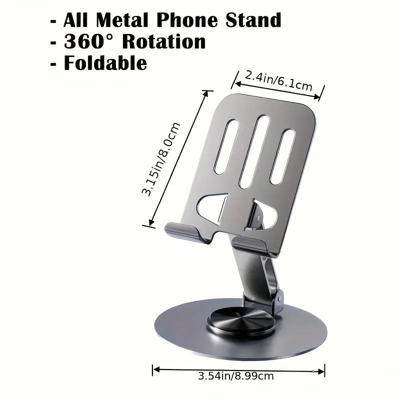 1PC Universal Aluminum 360° Rotating Mobile Phone Holder - Folding Double Shaft Design Stable Anti-Slip  Anti-Fall Bracket