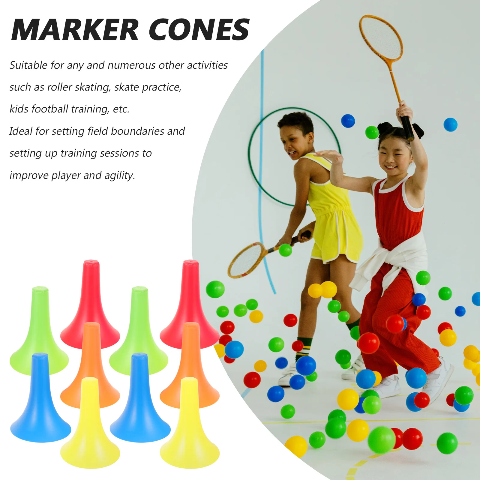 

10Pcs Sports Cones Lightweight Portable Marker Football Soccer Street Cone Barricade Agility Drill Plastic Barricade Cone