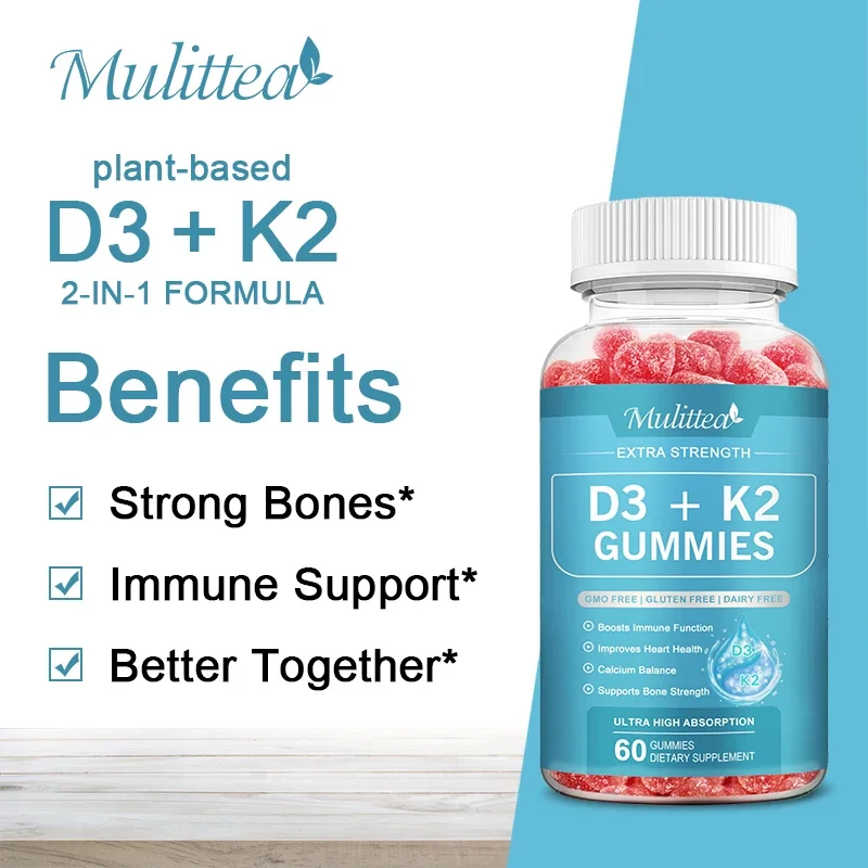 Mulittea Vitamin D3K2 gummies for Joint Health Immune Support  Teeth&Bone Health Regulate Calcium Metabolism Promote absorption