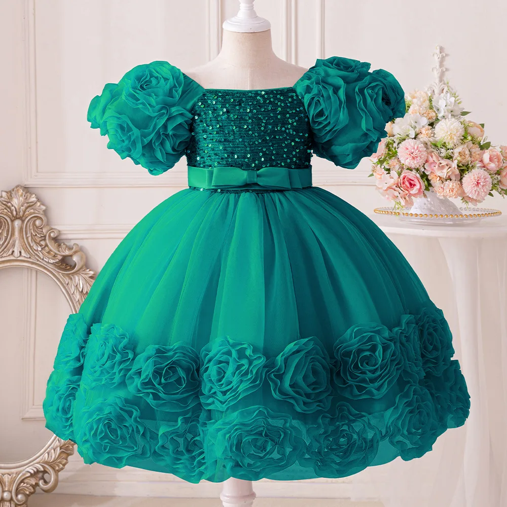 HETISO Girls Princess Sequins Dresses Toddler Kids First Birthday Ball Gown Children Wedding Christmas Party Frocks 2 4 6 8 Year