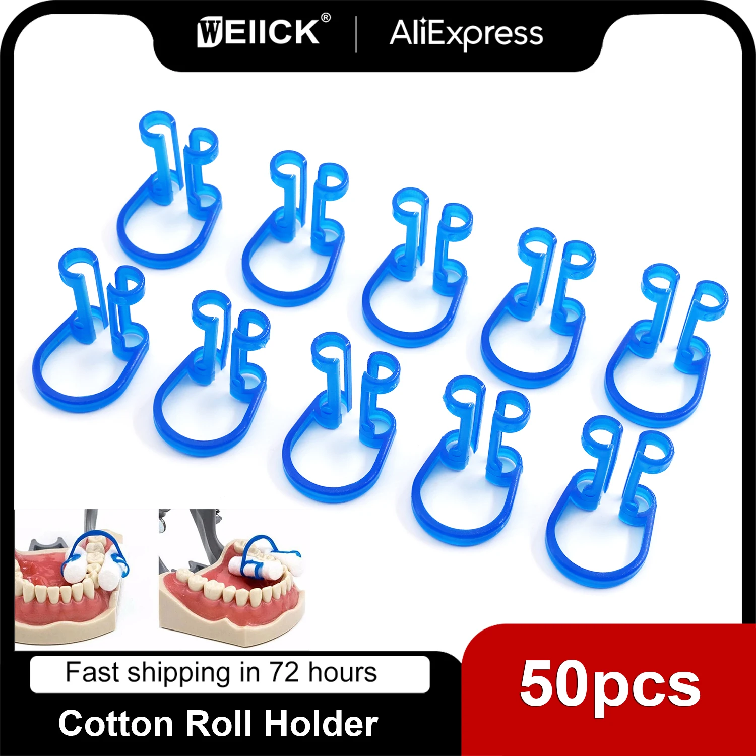 

50pcs/Bag Dental Disposable Cotton Roll Holder Blue for Dentist Clinic Dental Clip Tools