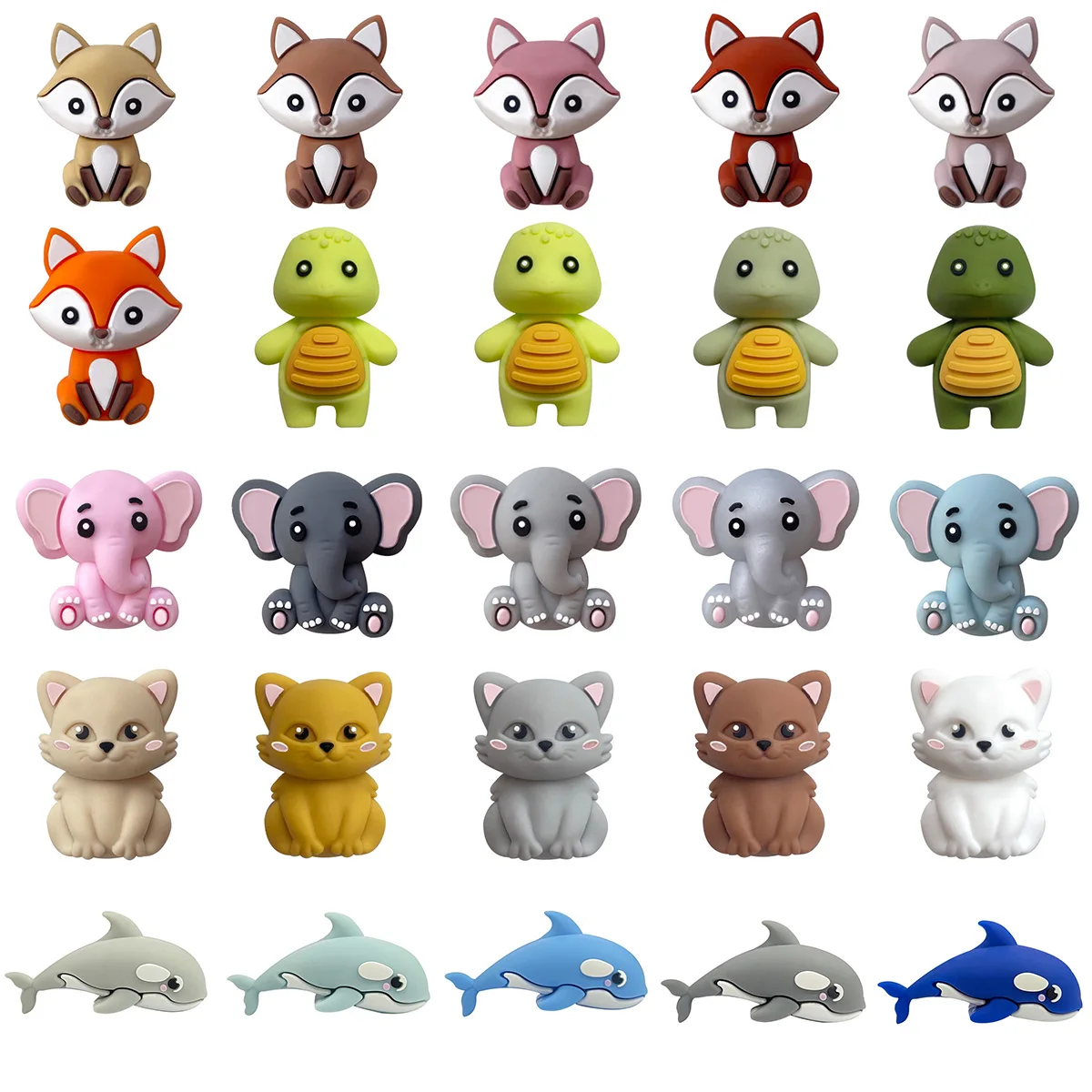 10pcs 3D Animal Silicone Focal Beads BPA Free Baby Beads DIY Pacifier Chain Pen Making Keychain Jewelry Accessories