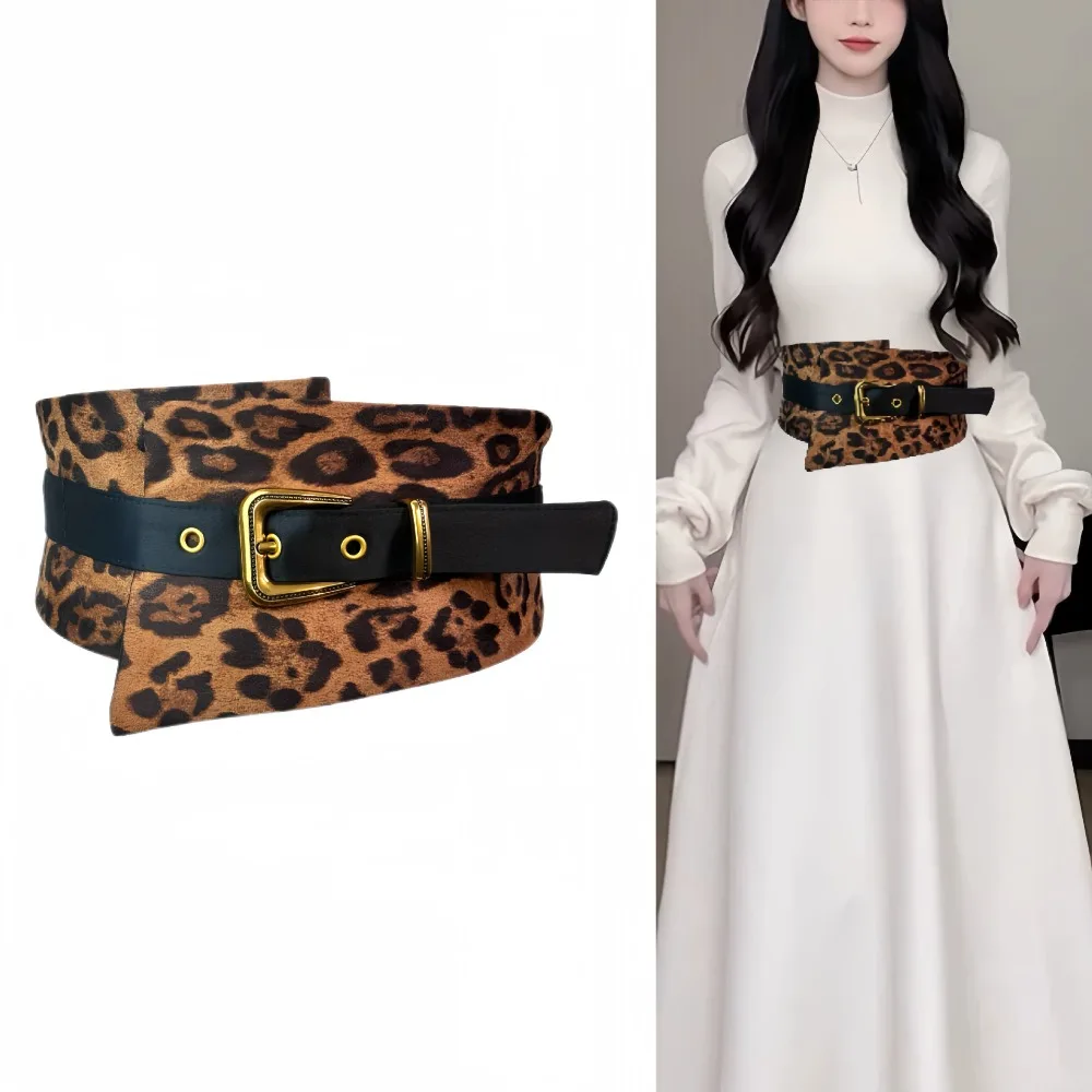 Personality Retro Leopard Print Belt Ethnic Style Y2K Cowgirl Buckle Belt Korean Style PU Leather Cowboy Waistband Trousers