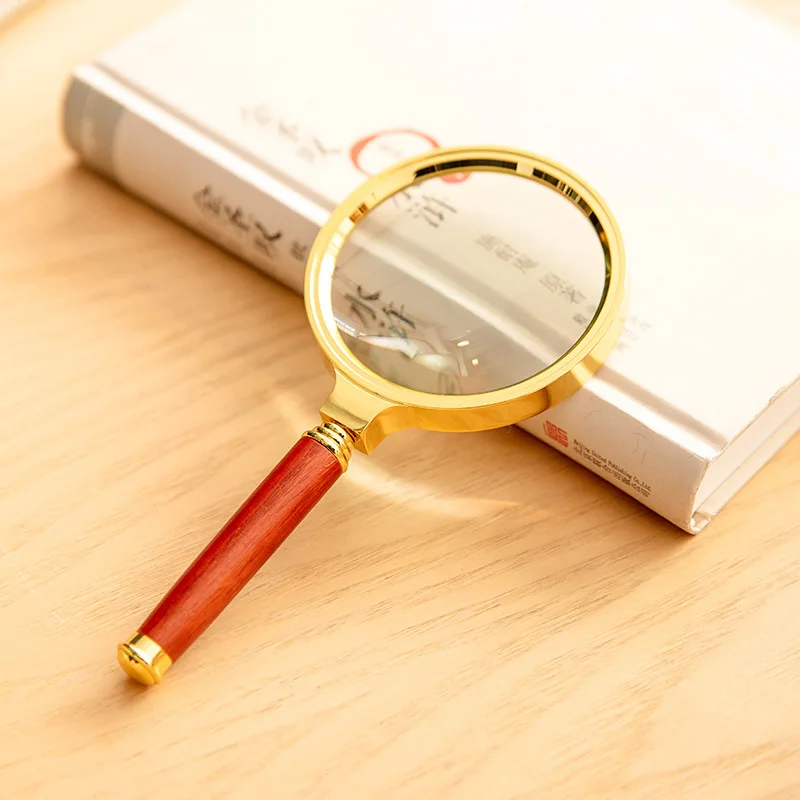 FINDAMAZE 60mm 70mm 80mm 90mm 100mm Portable Handheld 10X Magnifying Glass Retro Handle Magnifier Eye Loupe Glass