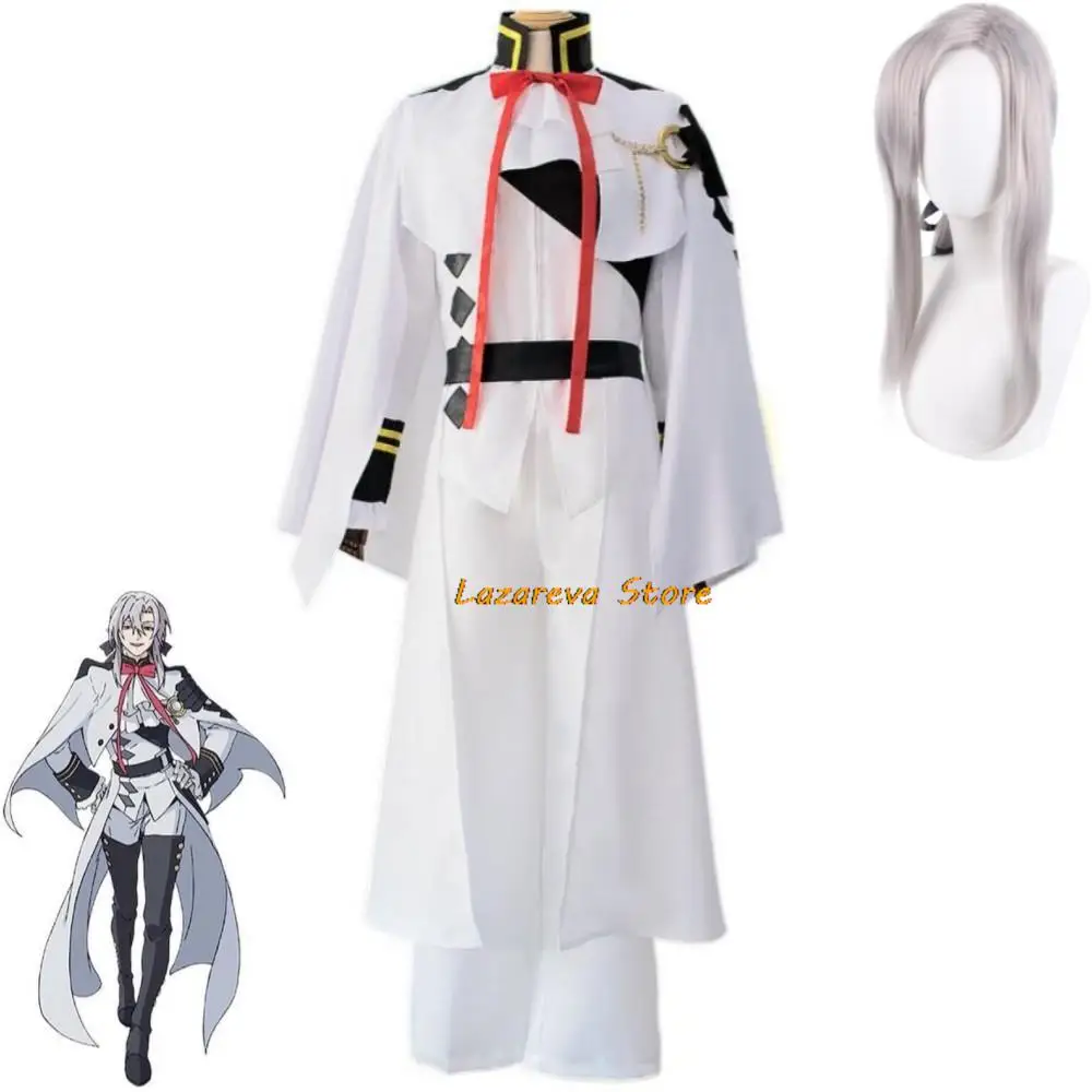 Anime Ferid Bathory Owari No Seraph Of The End Cosplay Costume Wig Vampire White Uniform Hallowen Carnival Party Suit