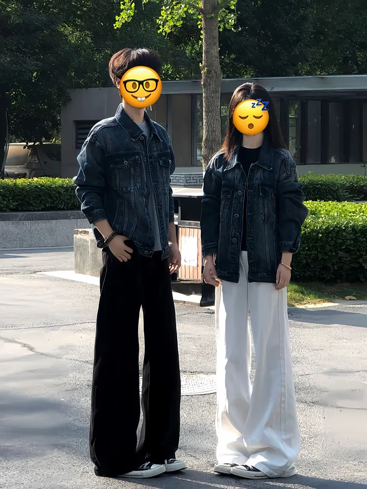 

Мужские и женские джинсы в американском стиле High Street Vibe, широкие брюки прямого кроя, брюки с микро-клешем для пар.