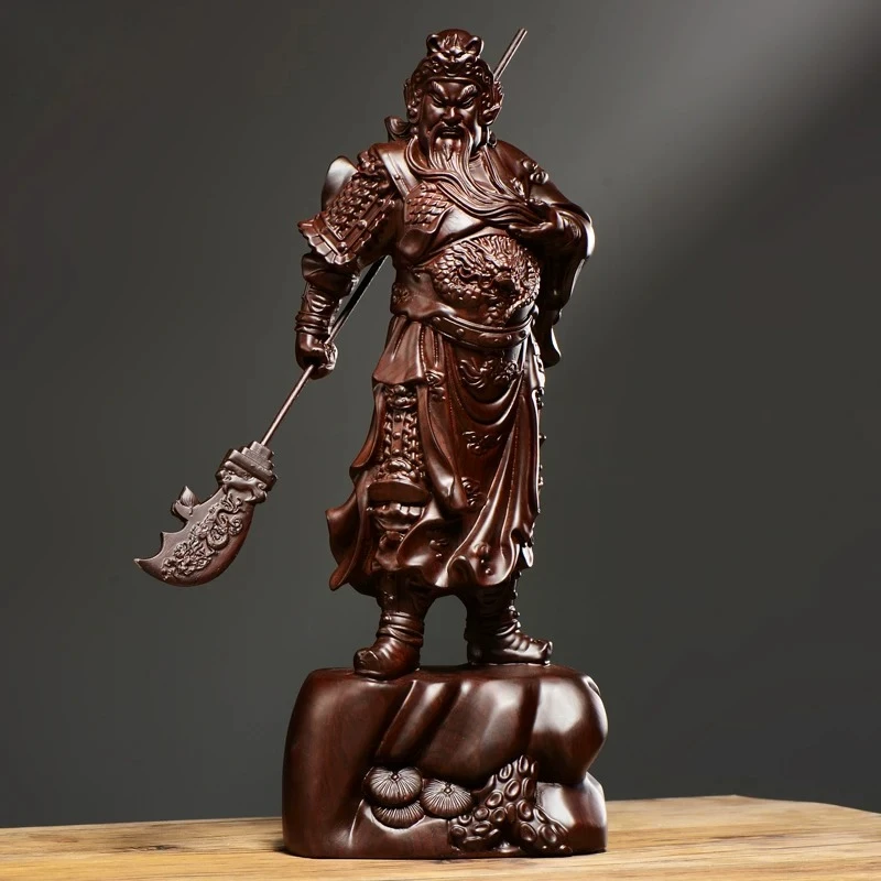Ebony Wood Carved Guan Gong Statue Home Living Room Entrance Decor Craft Gift Living Room Decoration