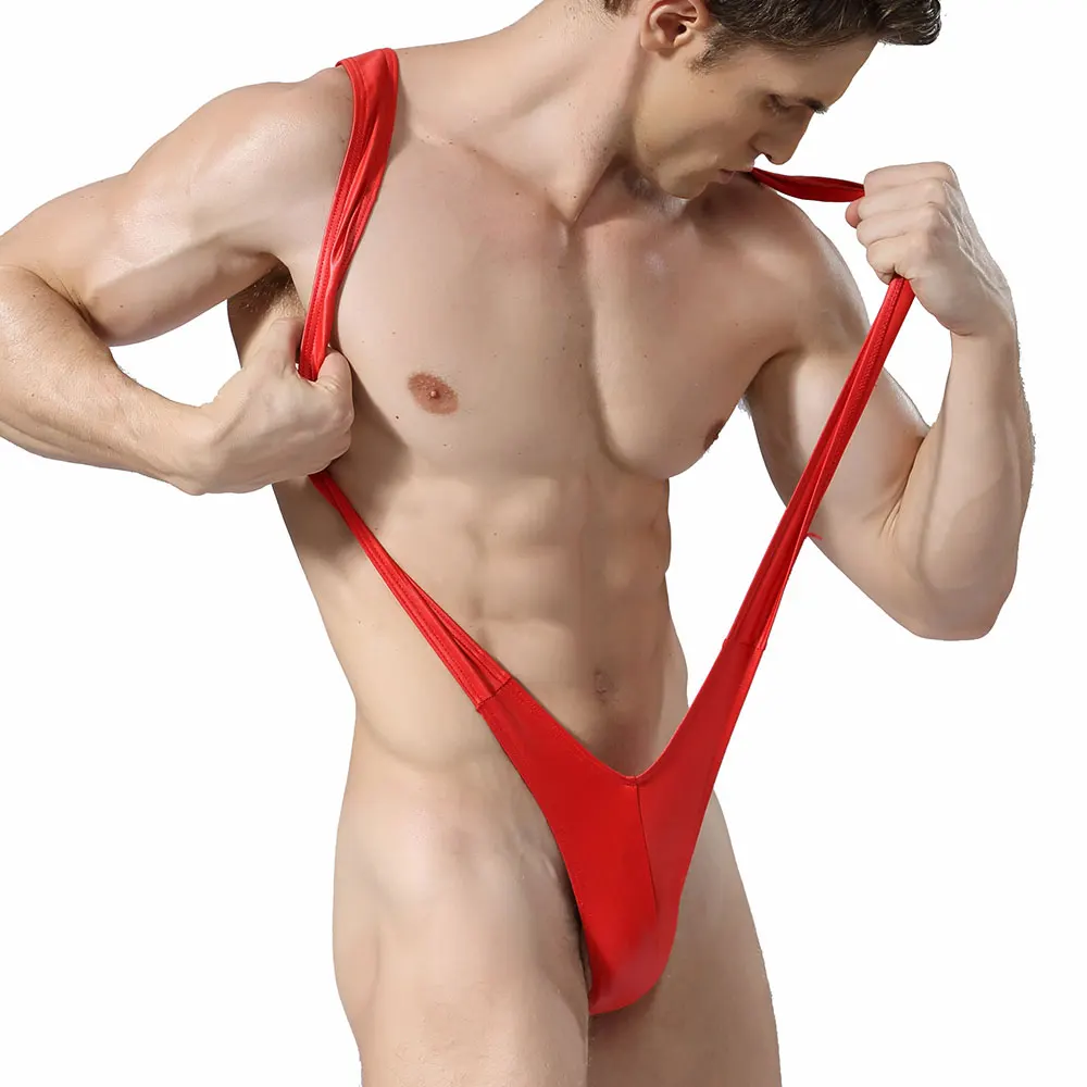 Mens Suspender Sling G String Jockstrap Swimwear Faux Leather Sexy Borat Mankini One Piece Swimsuit Slingshot Thong Bodywear