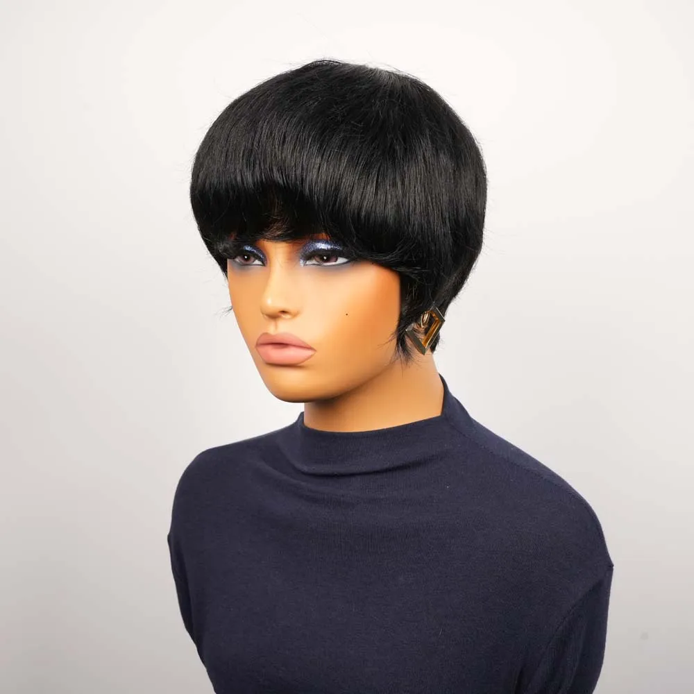 Parrucca Pixie Cut Capelli umani Parrucca corta alla moda Bob Parrucche diritte fatte a macchina per capelli umani per donne nere