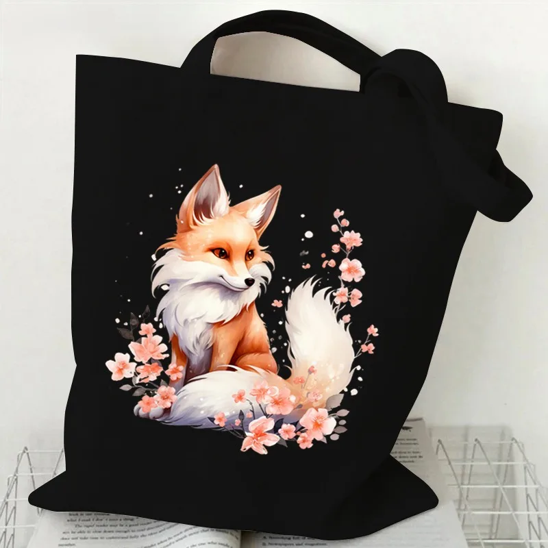 Aesthetic Fox Print Canvas Tote Bag Handbag Canvas Large Capacity Shoulder Bag Eco Capacity Travel Shopping Bag