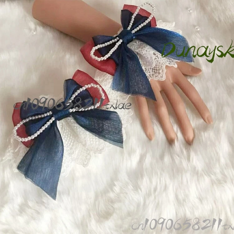 백설 공주 로리타 보닛 달콤한 메쉬 플랫 캡 분리형 보우 슬리브 커프스 동화 속 공주 헤드 피스 코스프레/할로윈