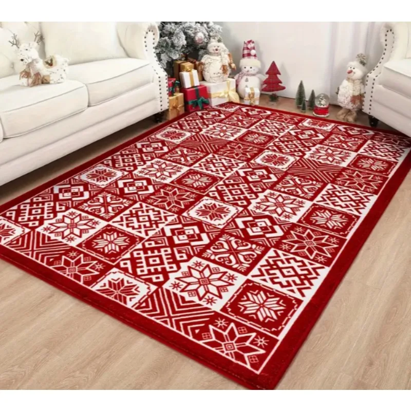 Tapis de Sol Scène de Village de Noël Rétro avec Neige, Décoration de Noël, Tapis de Sol pour Salon, Chambre, Cuisine, Décoration Intérieure Élégante