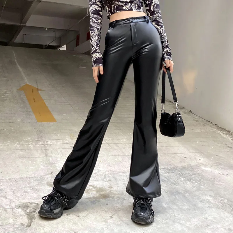 

Elegant Vintage Black Faux Leather Pants Women Autumn High Waist Skinny Trousers Ladies Casual Fashion Pants Capris Fashion