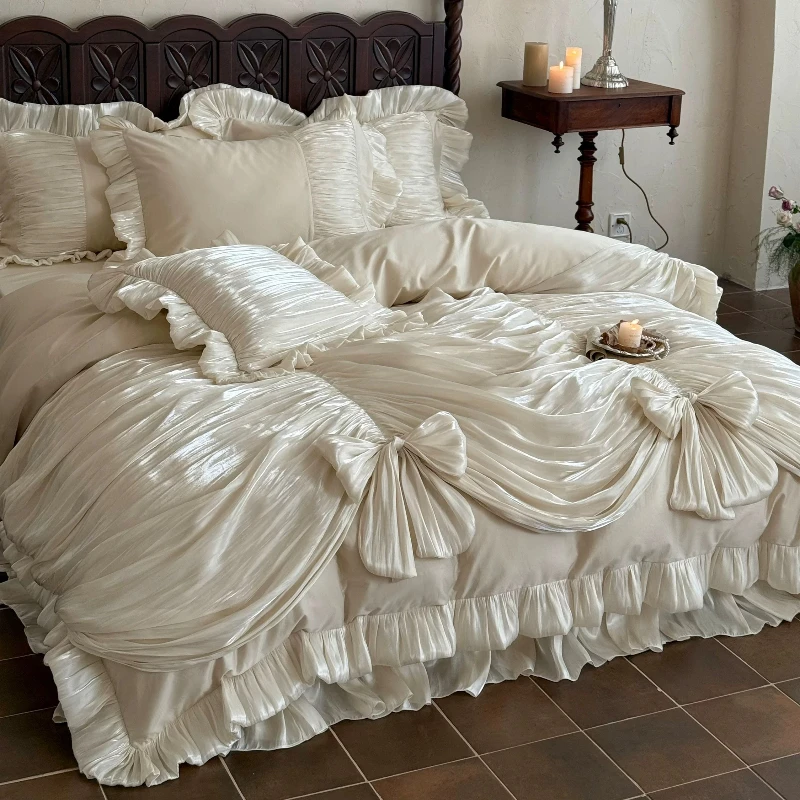Edinburgh Dream | French Heavy Industry Bedroom Cotton Four Piece Set Pure Cotton Retro Princess Bed Skirt Bedding Products