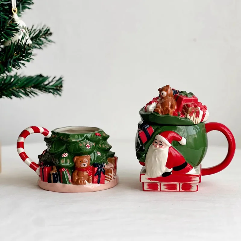 Nordic Hand-painted Christmas Trees Santa Claus Mug Ornaments Living Room Kitchen Water Cup Milk Cup Crafts Christmas Decoration