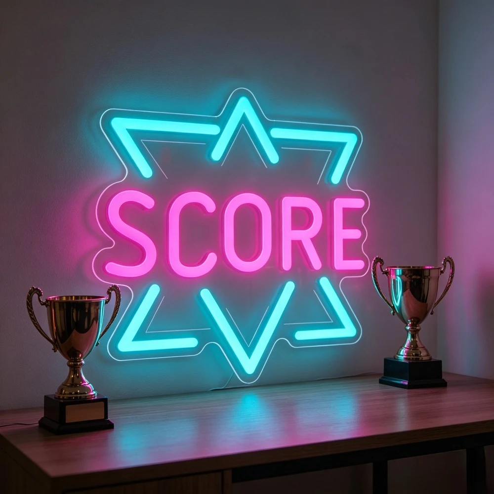 

Score Neon Sign LED USB Dimmable Basketball Wall Art Night Light for Sport Game Room Trophy Shelf Victory Motivation Gift