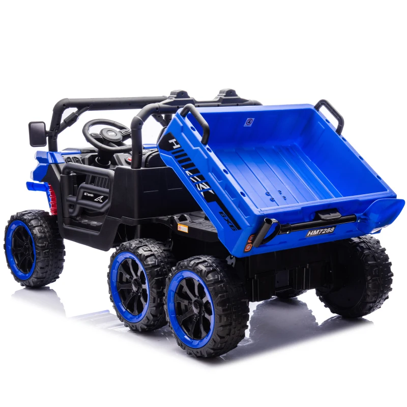 Dwuosobowy elektryczny ciężarówka z wywrotką dla dzieci 24V z kontrolą rodzicielską, napędem na cztery koła, sześciokierunkowym zawieszeniem i łopatą.