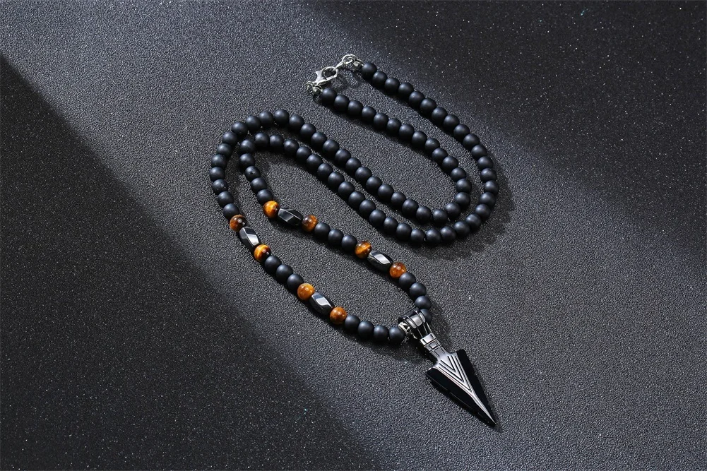 HERREN SCHWARZE CARNELIANISCHE STEIN ROSAIRPERLEN-HALSKETTE CROSS CRUCIFIX KATHOLISCHER MÄNNLICHER SCHMUCK – Detail 13