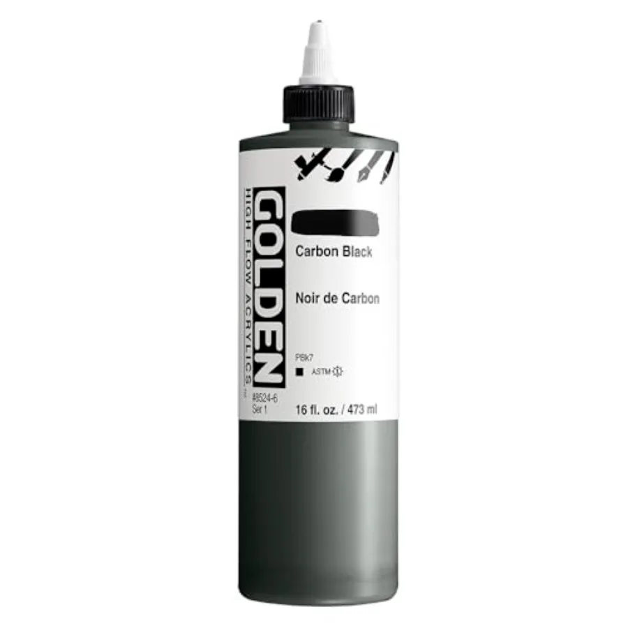 

High Flow Acrylics, Carbon Black, 16 fl. oz. Bottle, Professional Acrylic Paint, Opaque
