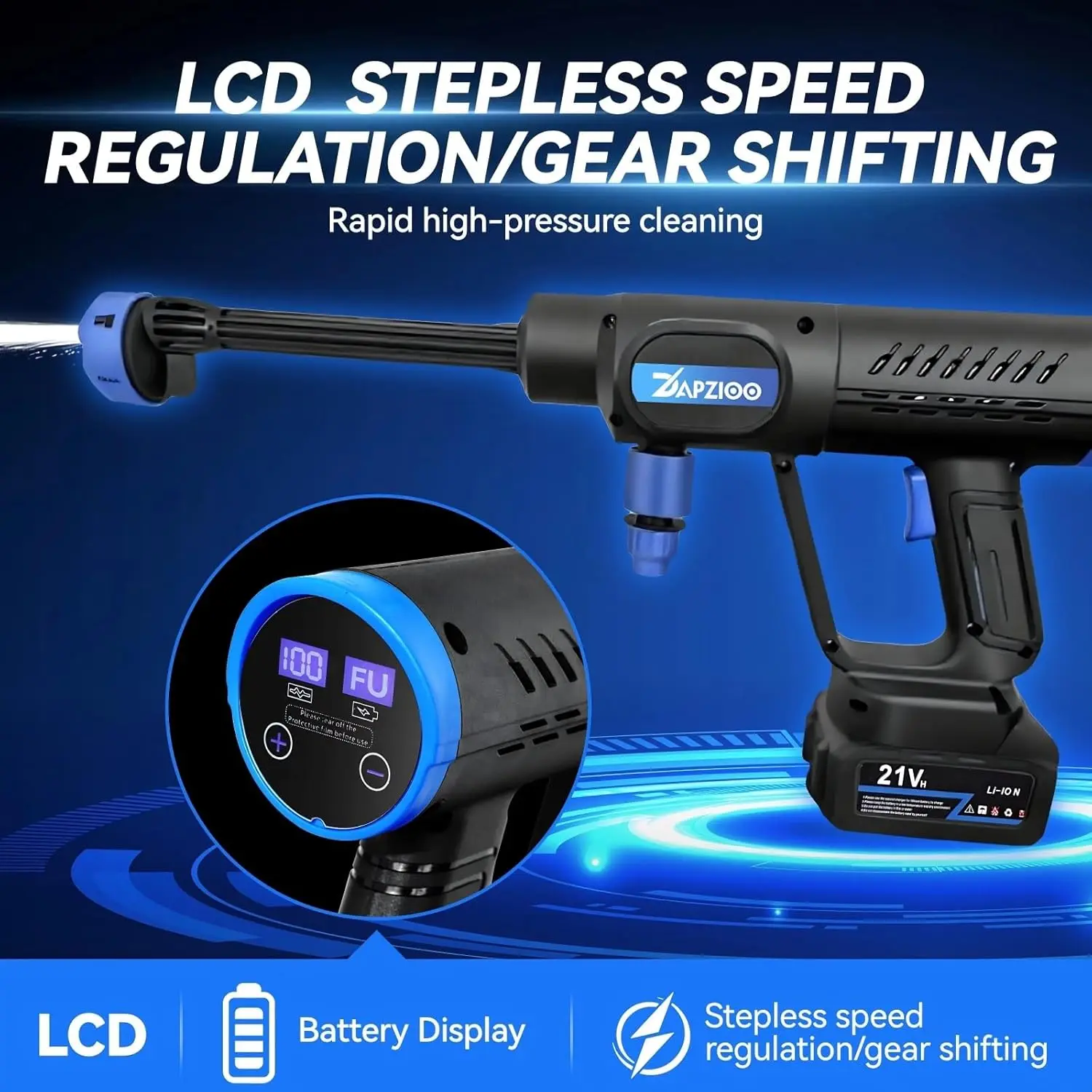 Portable 21V Cordless Pressure Washer, 1200PSI, Dual Water Source, 6-in-1 Nozzle, 16FT Hose, Battery & Charger – Handheld Cleane