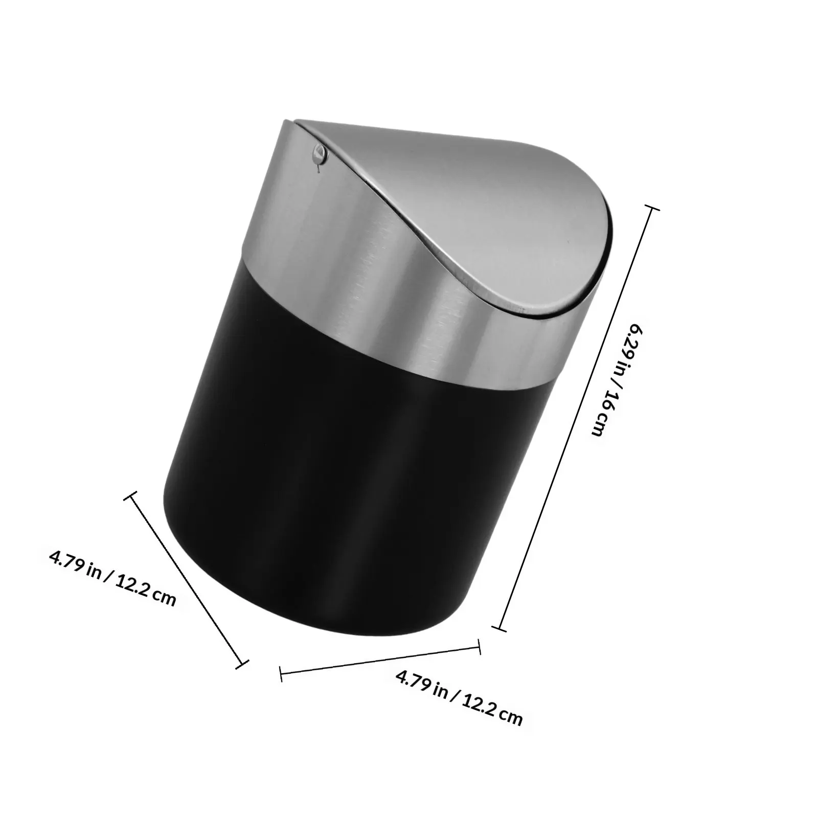 Small Stainless Steel Mini Trash Can Flip Lid Desktop Wastebasket for Office Bedroom Bathroom Compact Rotating Lid Dustbin