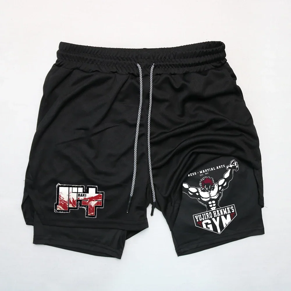 Anime Baki Hanma Gym Shorts Men Women Fitness Manga Print 2-in-1 Sports Performance Shorts Workout Quick Dry Mesh Short Pants