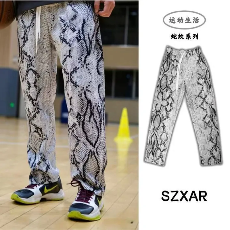 Y2K Fashion Man Vintage USA Street Sports Casual Straight Cargo Pants Mens Gothic Style Snake Pattern Print Basketball Trousers