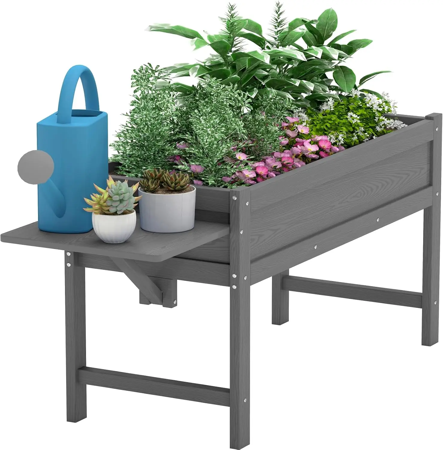 Elevated Raised Garden Bed Planter Box With Legs For Outdoor Patio Yard Backyard Vegetable Flower Planting, Heavy Duty Gardening Container Holder, Modern Style, Grey, 1 Piece