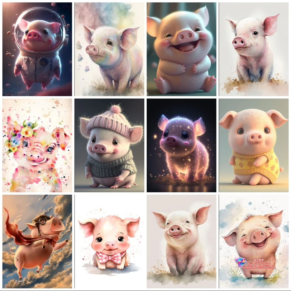 

Lovely Pink Pig Diamond Painting Kit Square Round Diamond 5D DIY Baby Animal Mosaic Handmade Art Exquisite Gift Home Decor