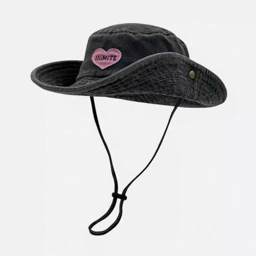 Retro UV-Schutz Eimer Hut Herz breite Krempe Sonnenhut Cowboy Cap Frauen