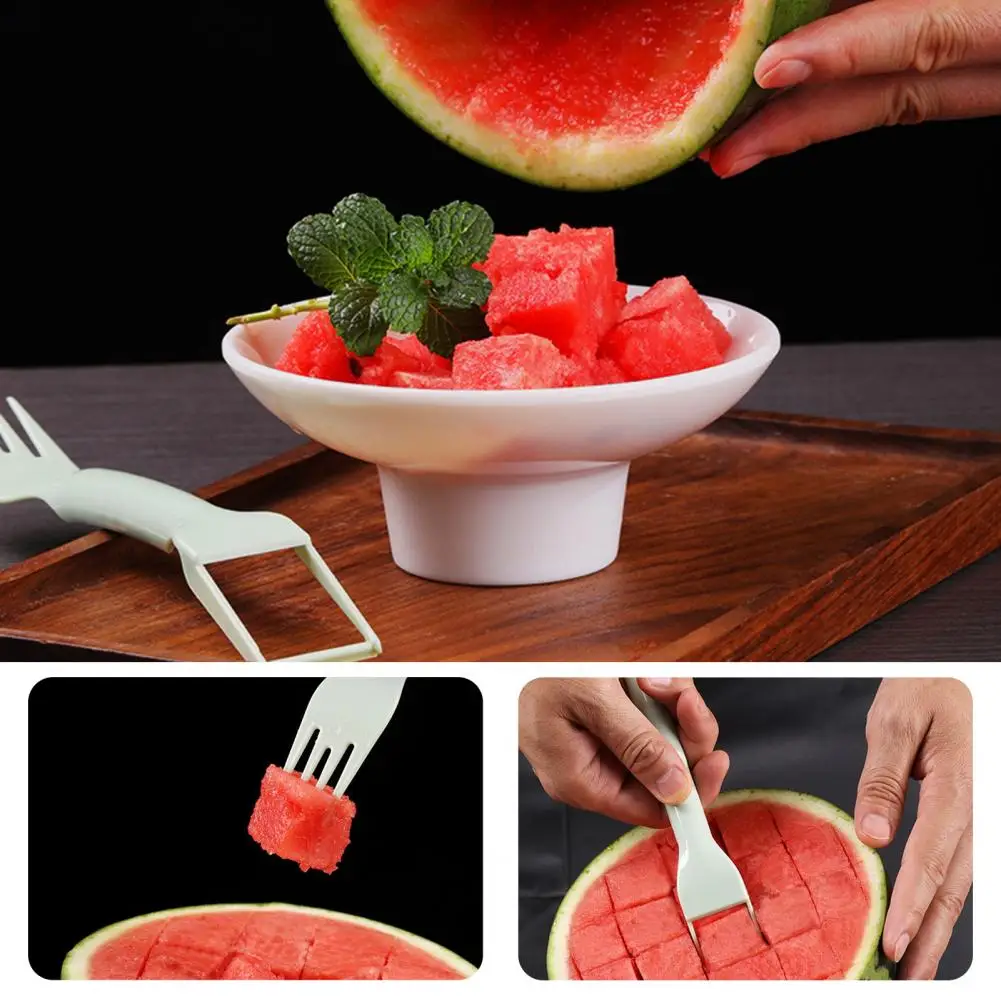 Self-cutting Watermelon Tool Picnic Fruit Utensil Efficient Stainless Steel Watermelon Fork Slicer 2-in-1 Cube Cutter