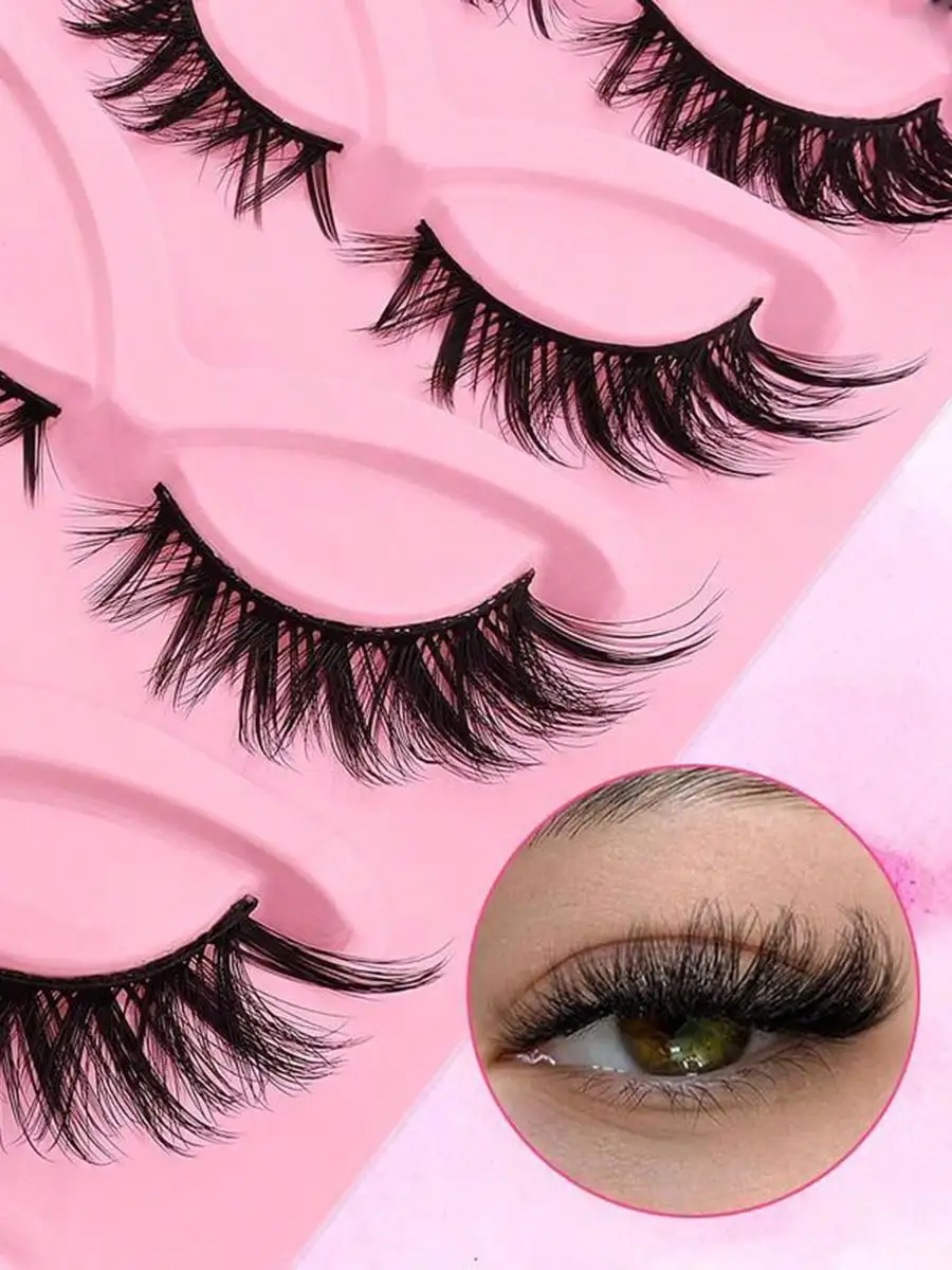 クリスマスふわふわつけまつげクラスター、5ペアのウィスピーなキャットアイルックフェイククラスターまつげ、ナチュラルカーリングアイメイクアップストリップまつげ