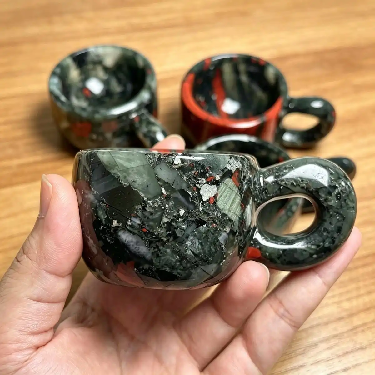 Hand Carved African Bloodstone Mug with Handle, Natural Stone Cup,Crystal Decor,Birthday Gift