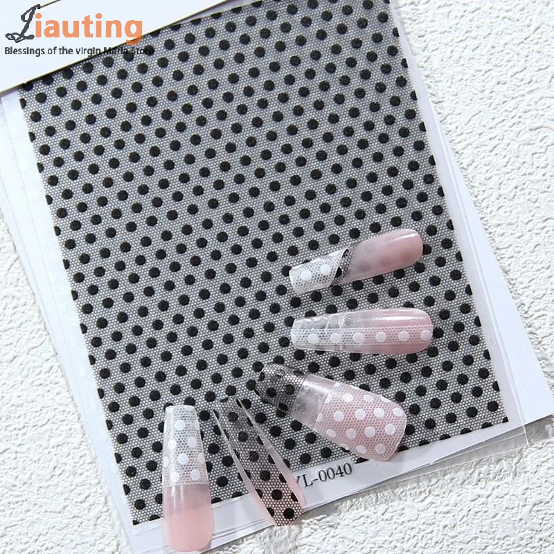 Black White Polka Dot Lace Design Nail Art Stickers Adhesive Sliders DIY Nail Decals Foils Wraps Decorations Manicure Salon