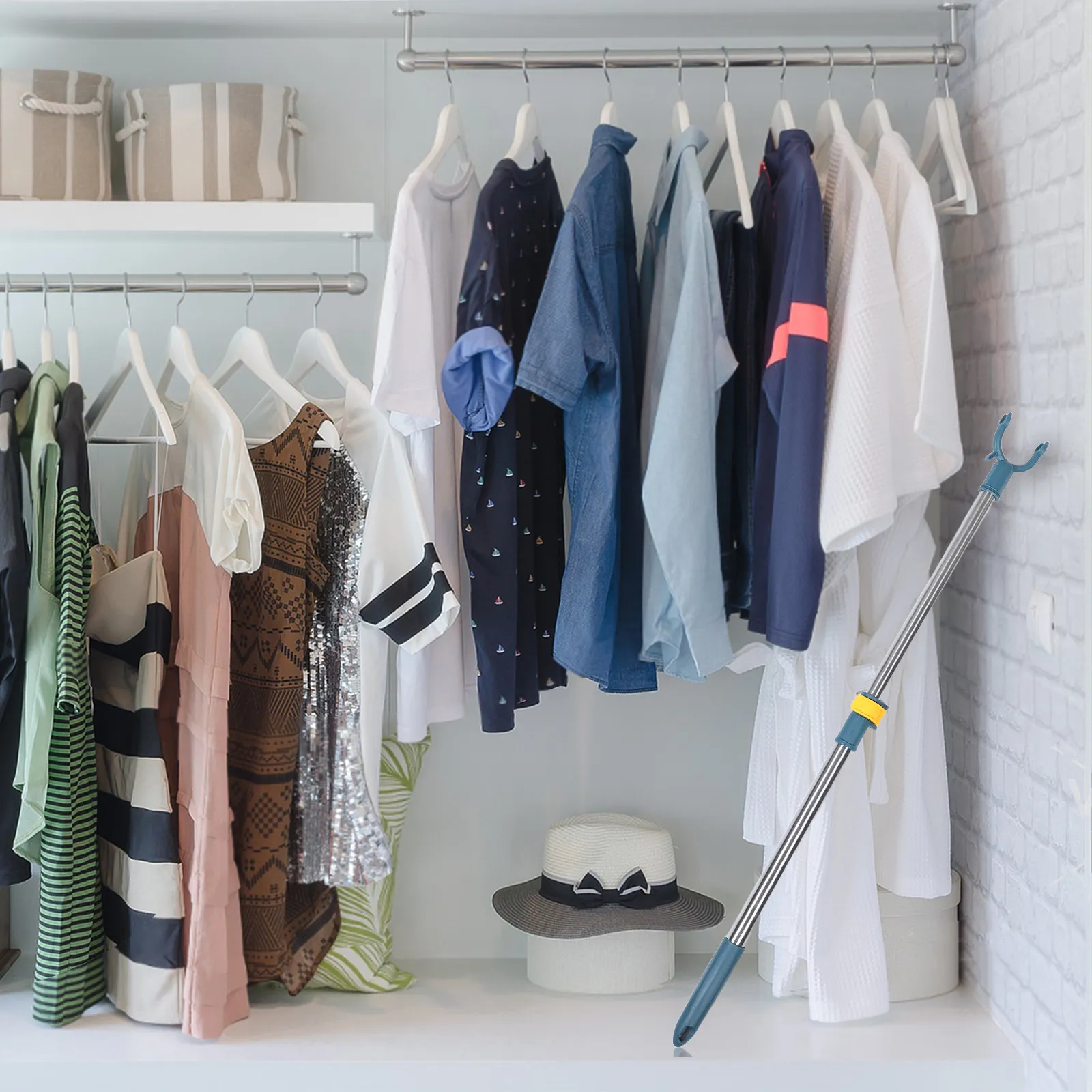 Adjustable Stainless Steel Closet Rod Telescoping Blue Clothes Hanging Pole For Ceiling Shelves Extendable Closet Storage
