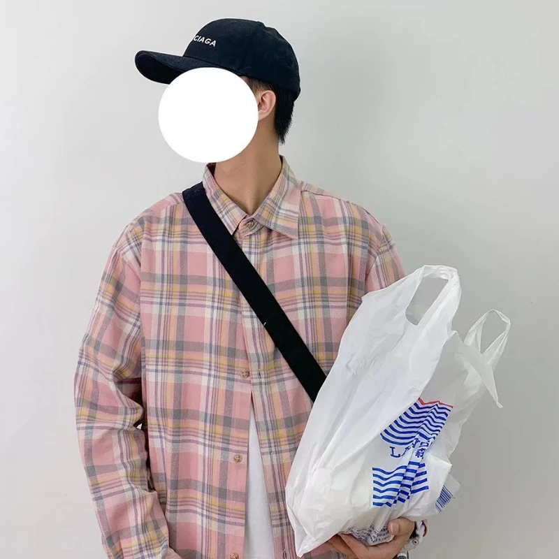 Plaid Shirts Men Harajuku Hot Sales College Unisex Spring Autumn Basic Males Tops Long Sleeve Cozy All-match Clothing Ins