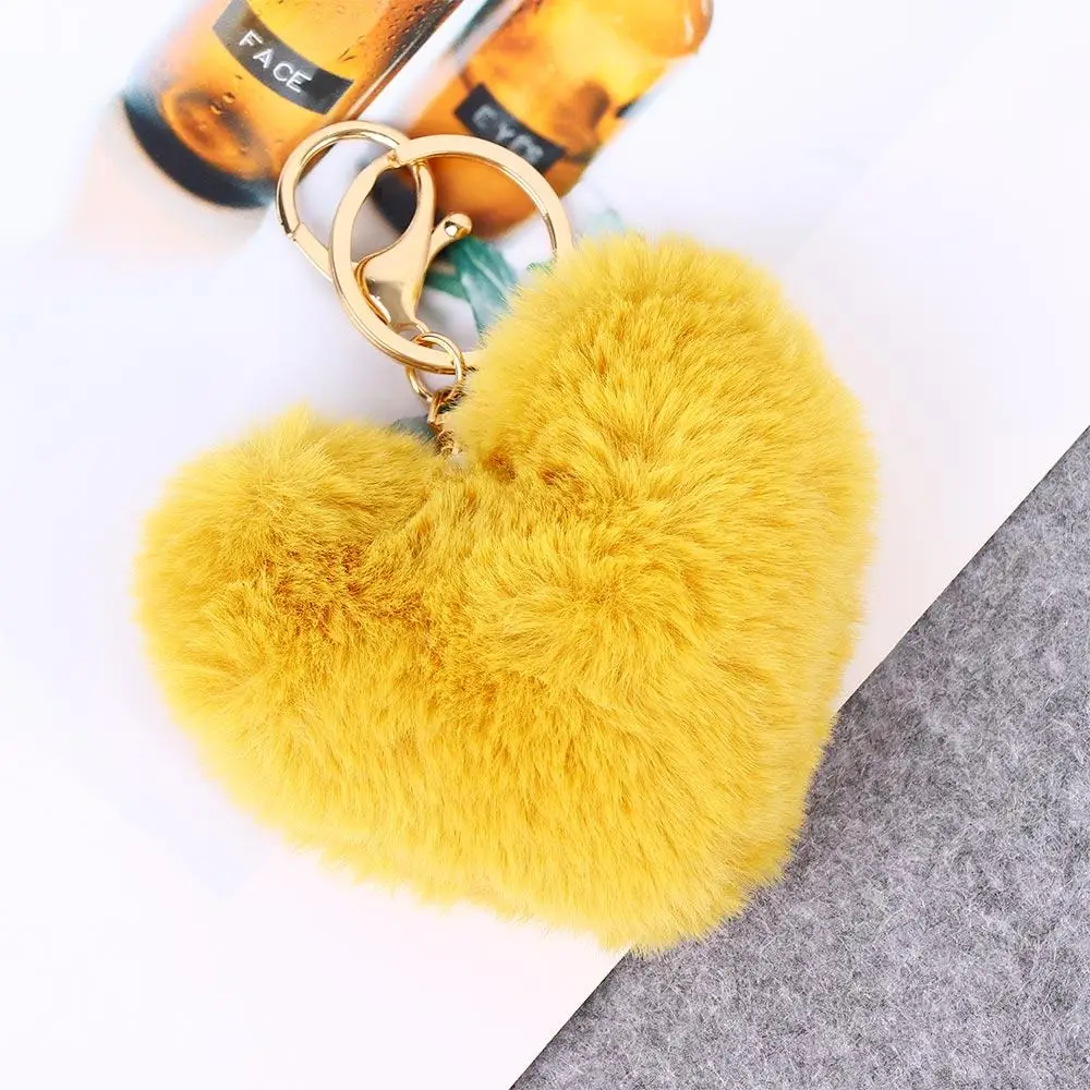 Trendy Bag Pendants Handbag Accessories Fluffy Keyring Fake Rabbit Fur Heart Shape Pompom Keychain