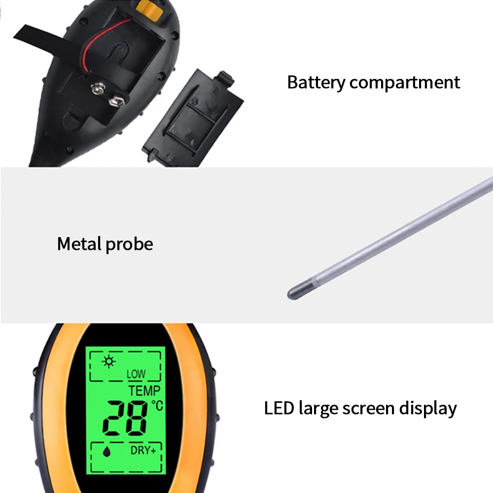 4 in 1 Soil PH Meter Tester Soil Tester PH Moisture Meter Temperature Sunlight Intensity Measurement Analysis Soil Acidity Test